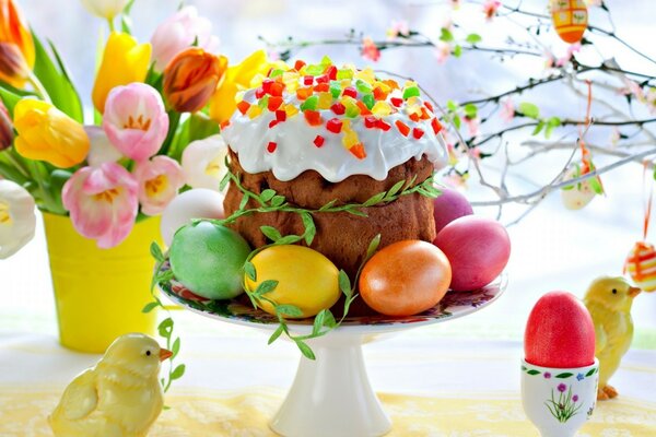 Brightly decorated Easter table