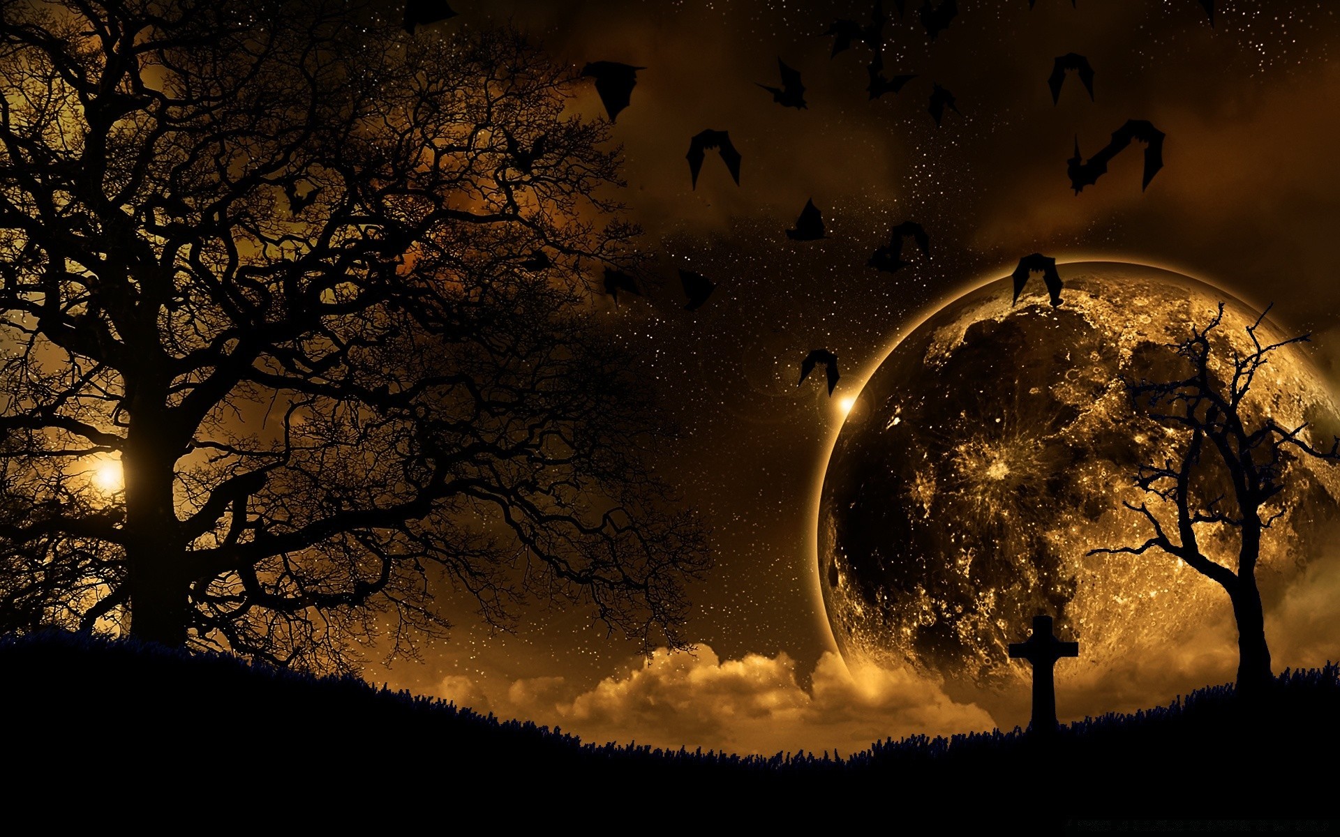 halloween tree moon silhouette dawn sun landscape sunset light sky dark evening backlit winter nature mystery shadow fall art park