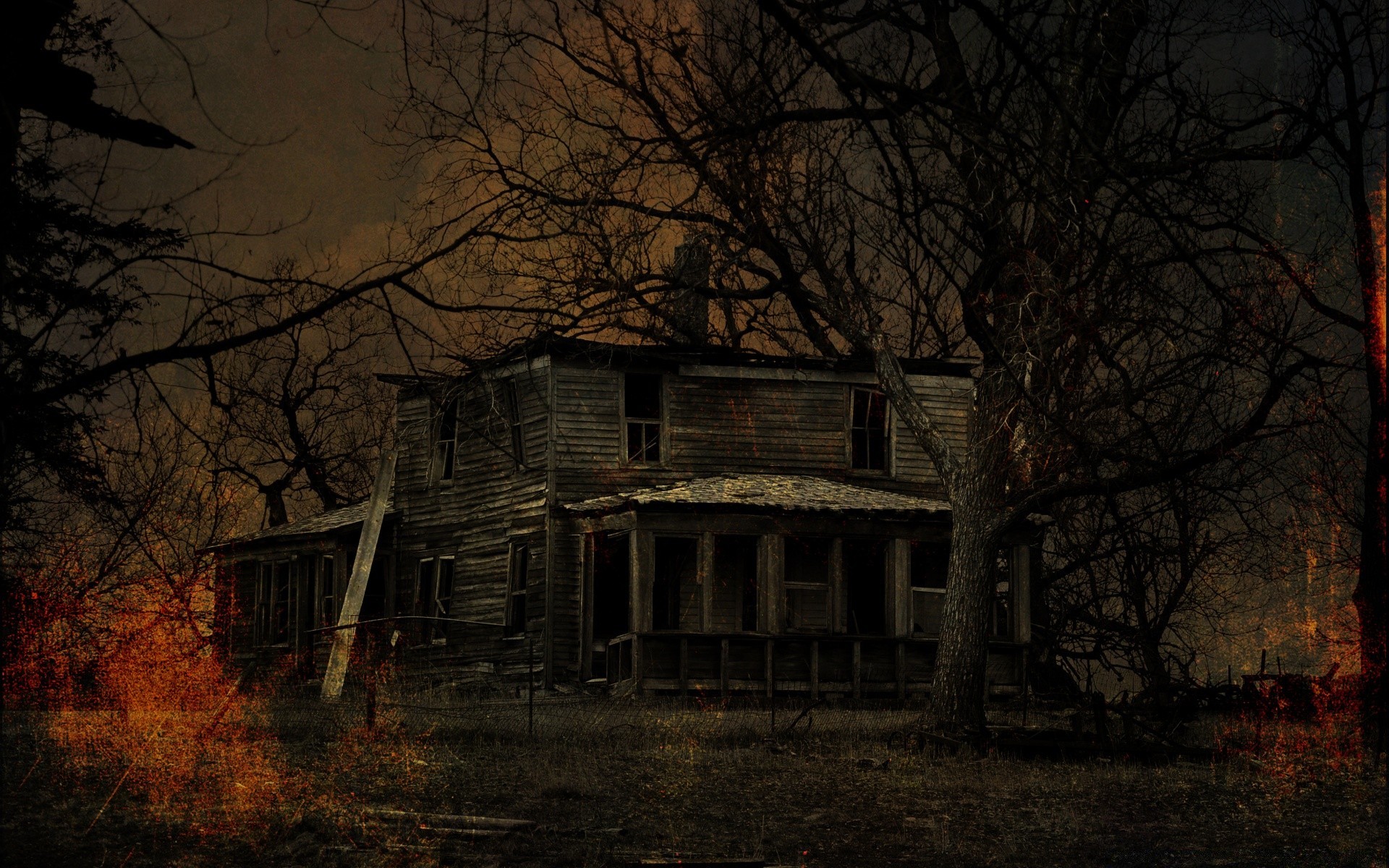 halloween abandoned tree winter eerie storm house wood home ghost light decay fall haunt landscape architecture