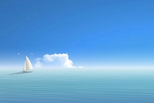 Sailboat in the open blue sea