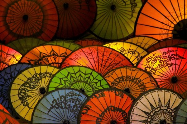 Beaucoup de parapluies de différentes couleurs