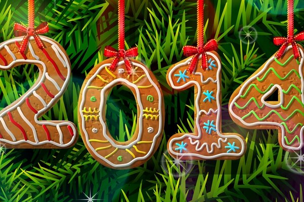 Gingerbread numbers on a green Christmas tree