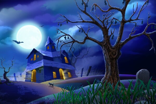 Gruseliges Halloween-Cartoon-Haus