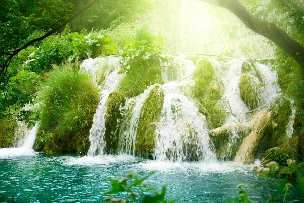 Summer waterfall, nature of water