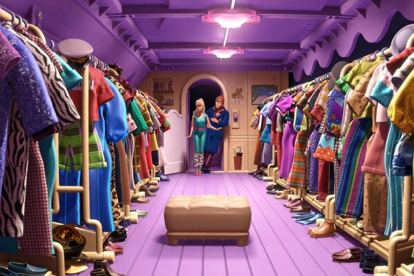 Barbie und ken in der Garderobe für Puppen, wählen Kleidung