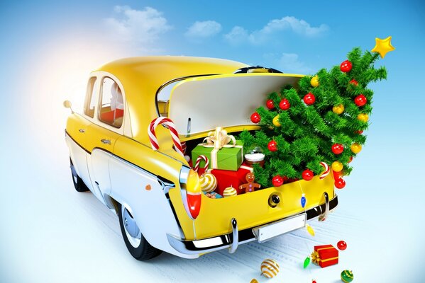 Porta-malas de carro com presentes de Natal