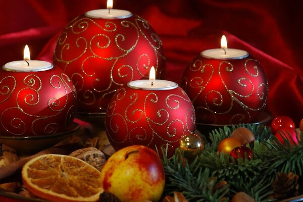 Christmas candles in the form of Christmas balls