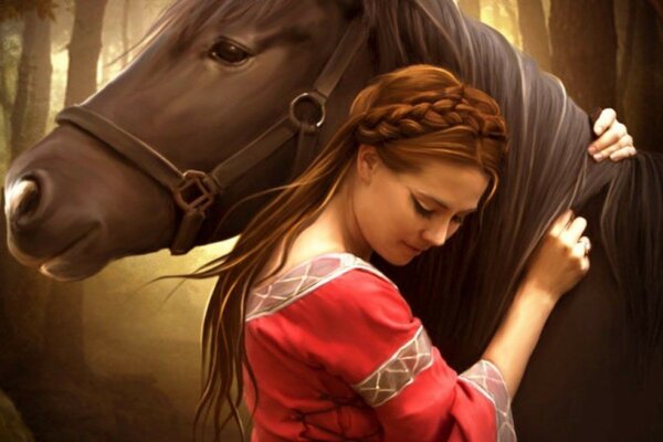 Pintura fantasia Menina com um cavalo