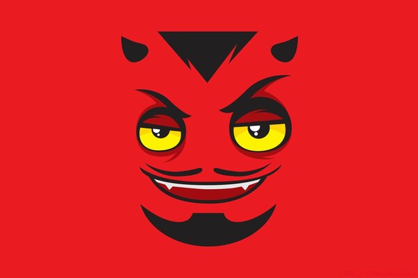 A cunning painted devil on a red background