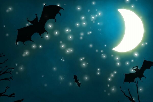 Month. The starry sky. Bats. Night. Halloween