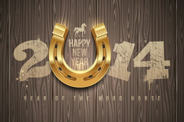 A new Year s postcard with a picture of a horseshoe and a horse