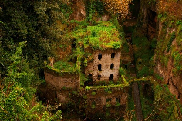 Casa de cuento de hadas en un estanque cubierto