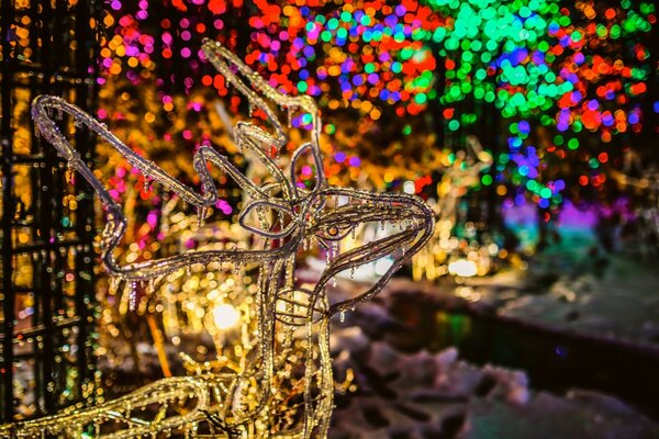 Christmas street decoration on a blurry background