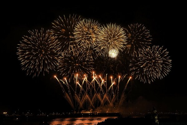 Bright fireworks in honor of the festival