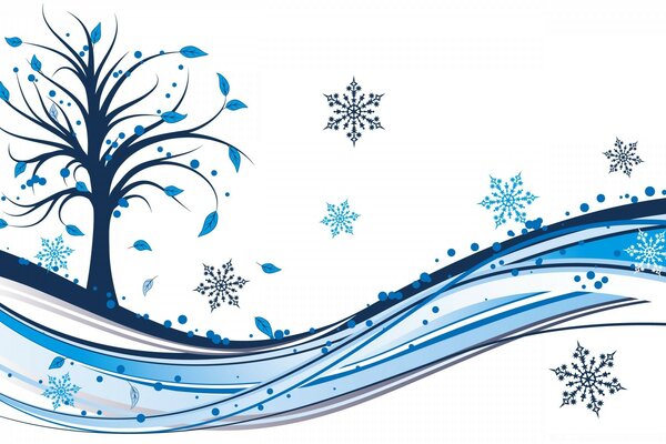 Laconic white and blue postcard with snowflakes