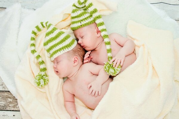 Sleeping children. Newborn twins