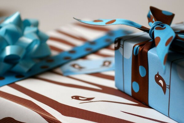 Beautiful blue gift box with bow