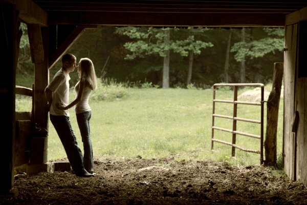 Cute couple on the side of the forest