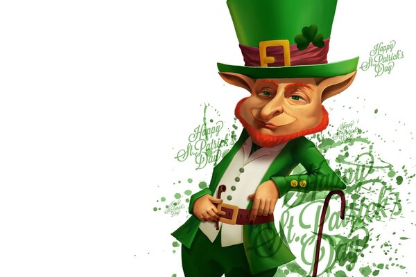 St. Patrick s Day, a leprechaun with a cane