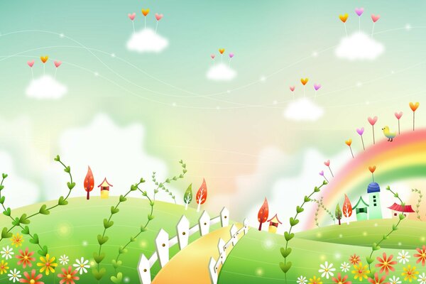 Saint Valentine fairy tale Nature Rainbow houses