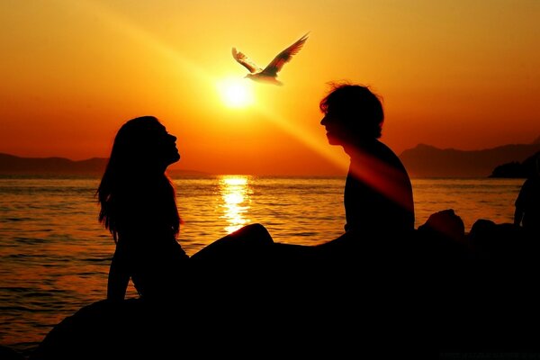 Romantic couple sunset