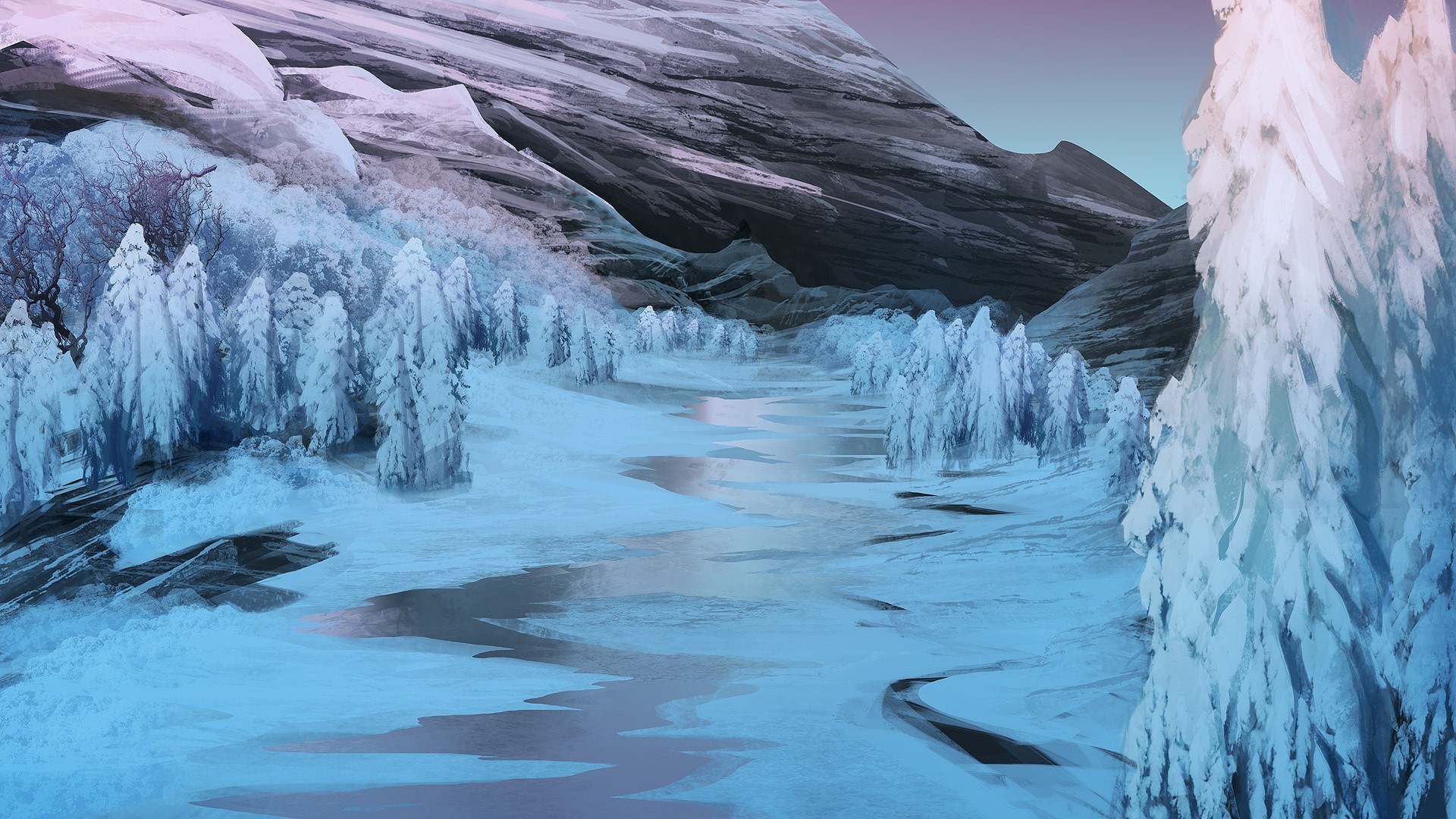 Обои лед 3. Винтер Сноу арт. Ледяной пейзаж. Холодный пейзаж. Ледяная река.