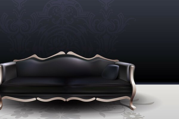 Luxury black vintage sofa on black background