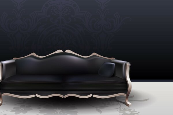 Sofá Vintage preto de luxo em fundo preto