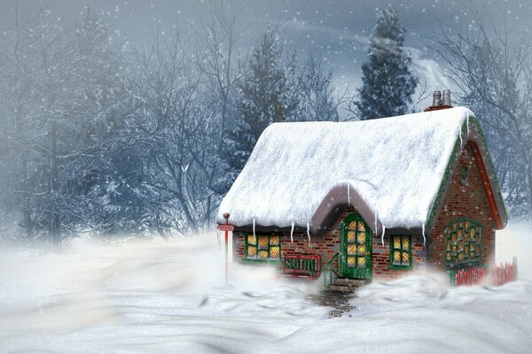 New Year s house in the winter forest