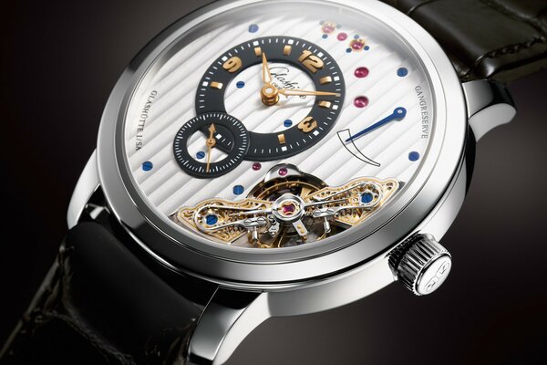 Beautiful expensive watch with an open mechanism