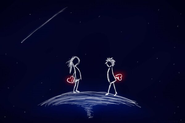 Illustration d un couple d amoureux dans l espace