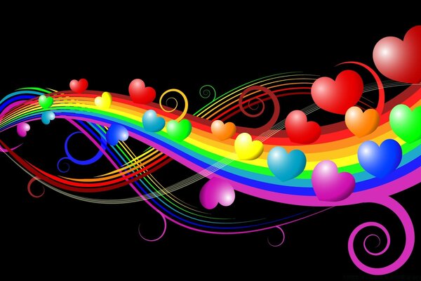 Illustration rainbow with colored hearts