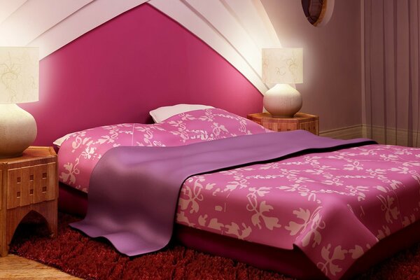 Interior of a modern pink bedroom