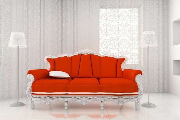 Red and white color combination in the room