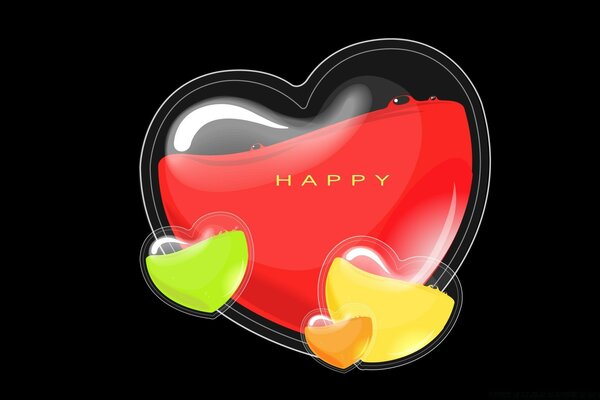 Red heart happiness on a black background