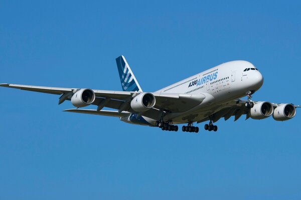 Avión volando sobre un fondo azul