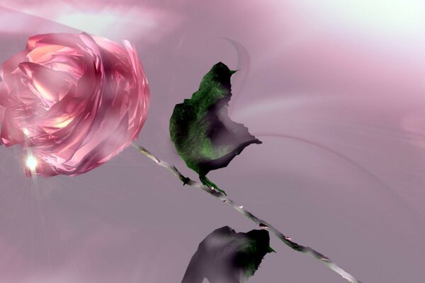 3D graphique xuarelistic fleur rose