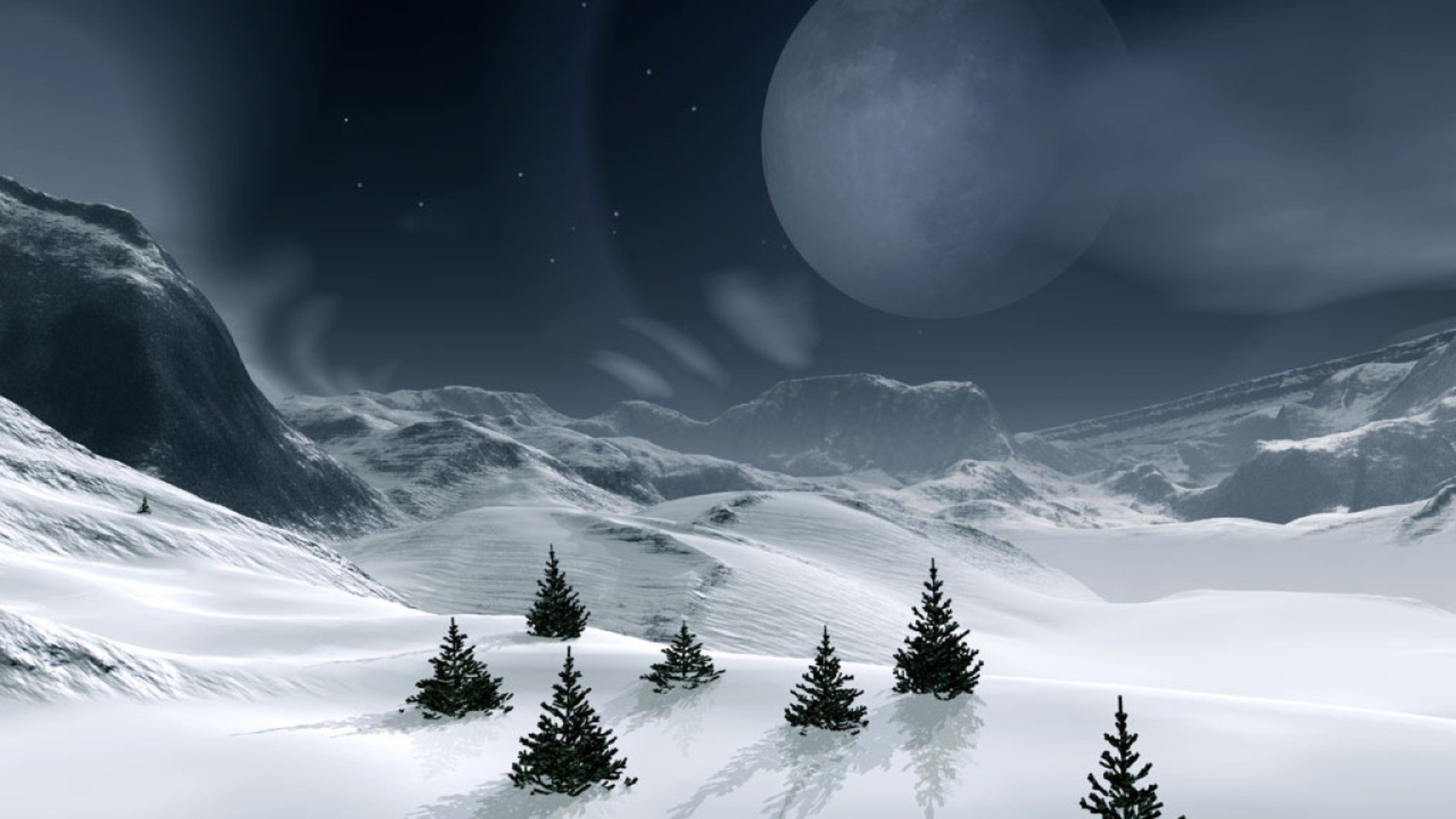 hiver neige lune ciel montagnes nature paysage glace froid aube coucher de soleil soleil