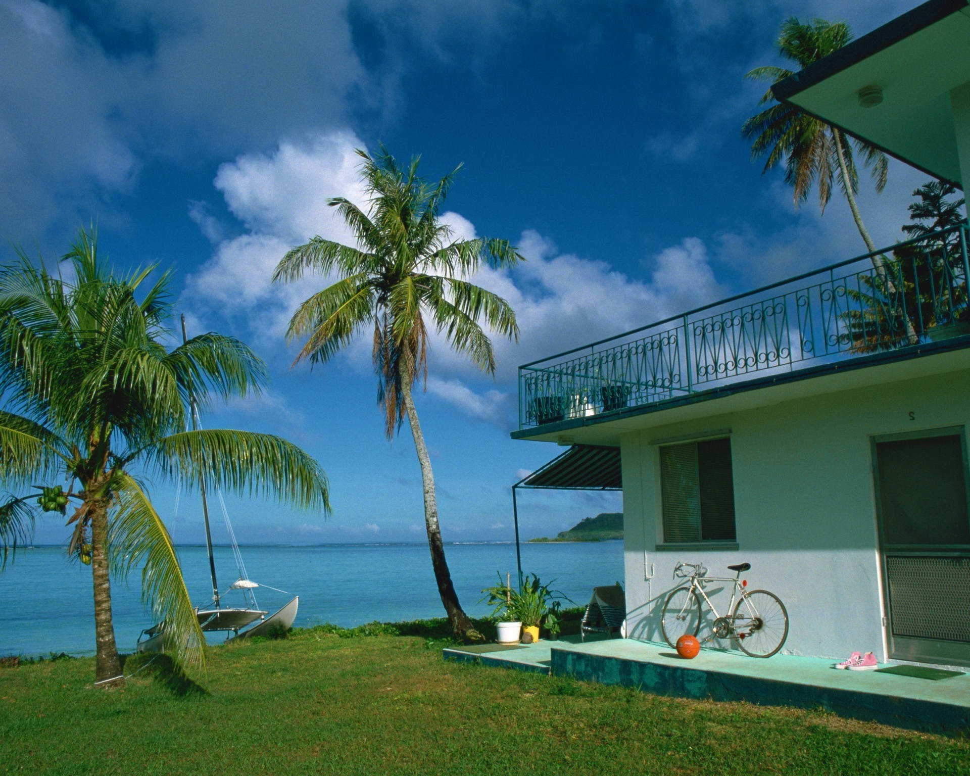 paysage palm tropical station plage chaise luxe détente île mer été vacances noix de coco océan hôtel vacances voyage exotique idylle sable