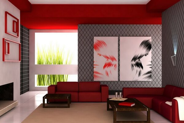 Interior in red and gray tones