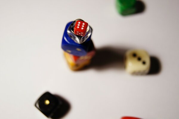 Macro photography of a pyramid of dice