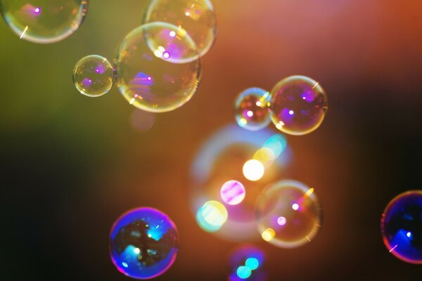 Soap bubbles in macro , different colors