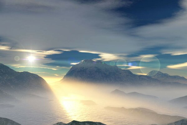 Dawn in the sky over the mountain peaks