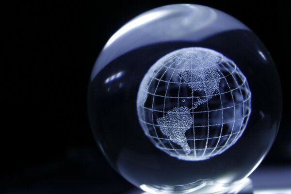 A mock-up of a globe in a glass ball