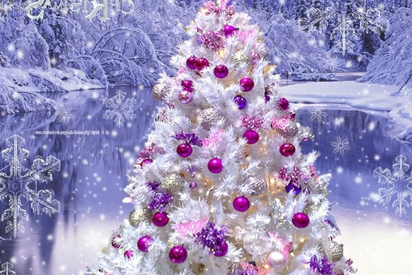 Árbol de Navidad blanco artificial con bolas Rosadas