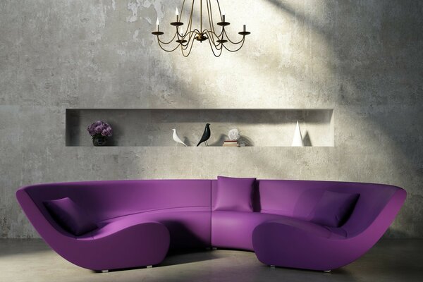 Interno loft con divano viola