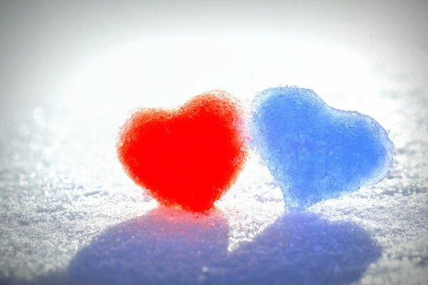 Two beautiful frosty hearts