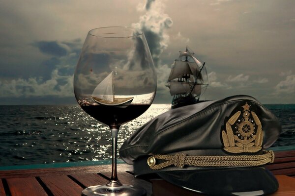 A ship in a glass of wine