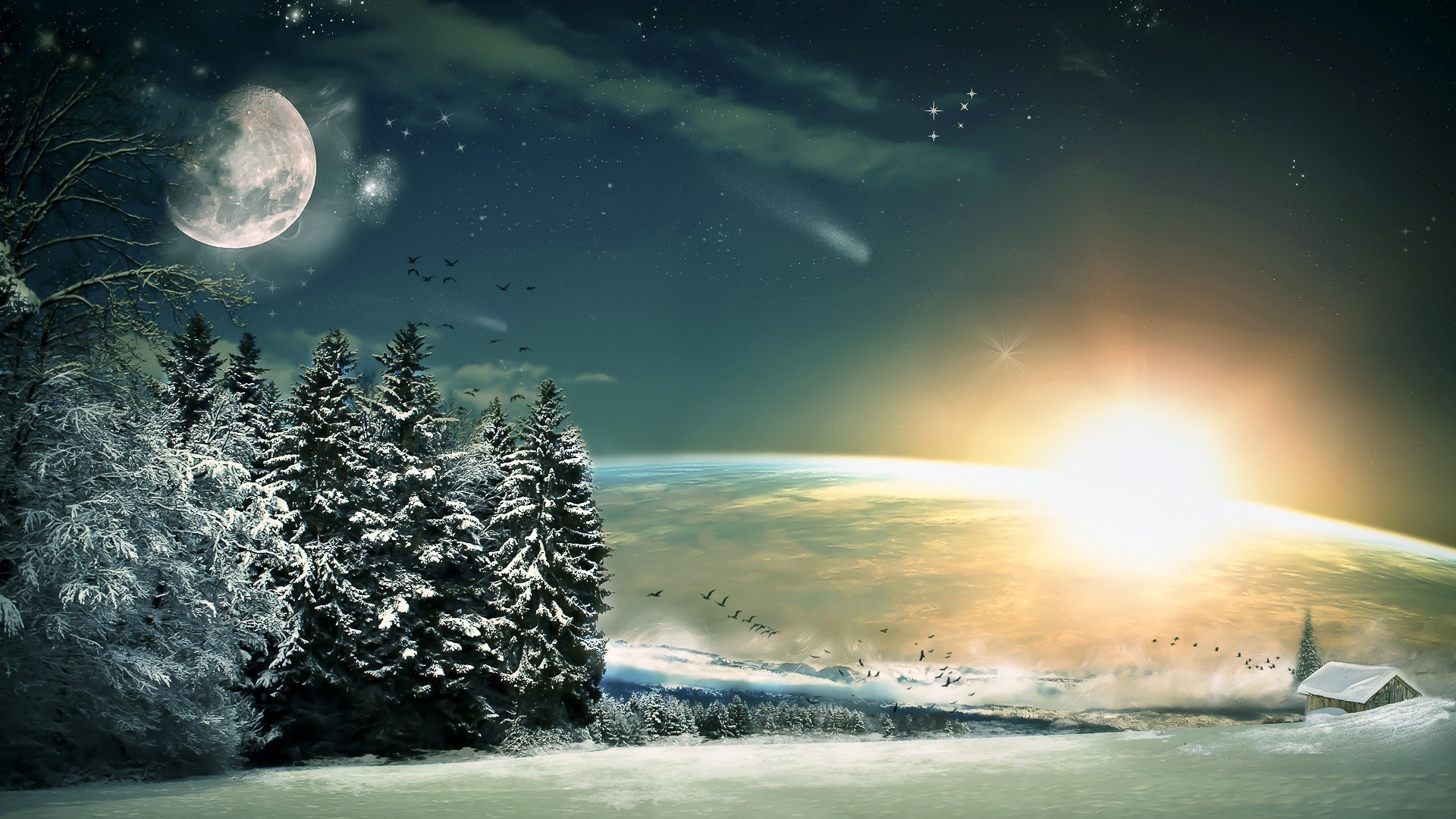 winter moon sun nature sky water dawn landscape travel fair weather snow sea