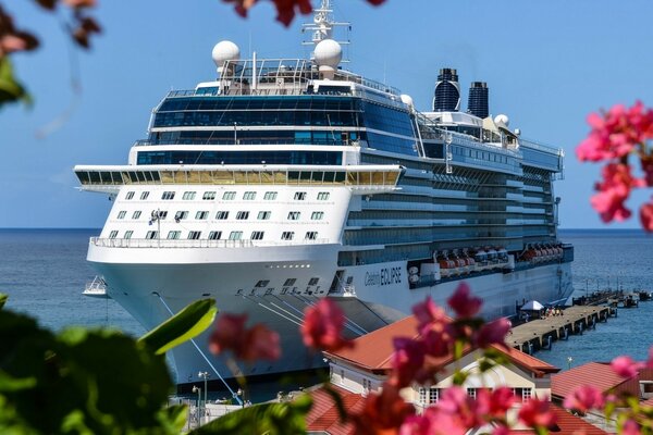 A huge ship is preparing for a cruise. we are waiting for the departure